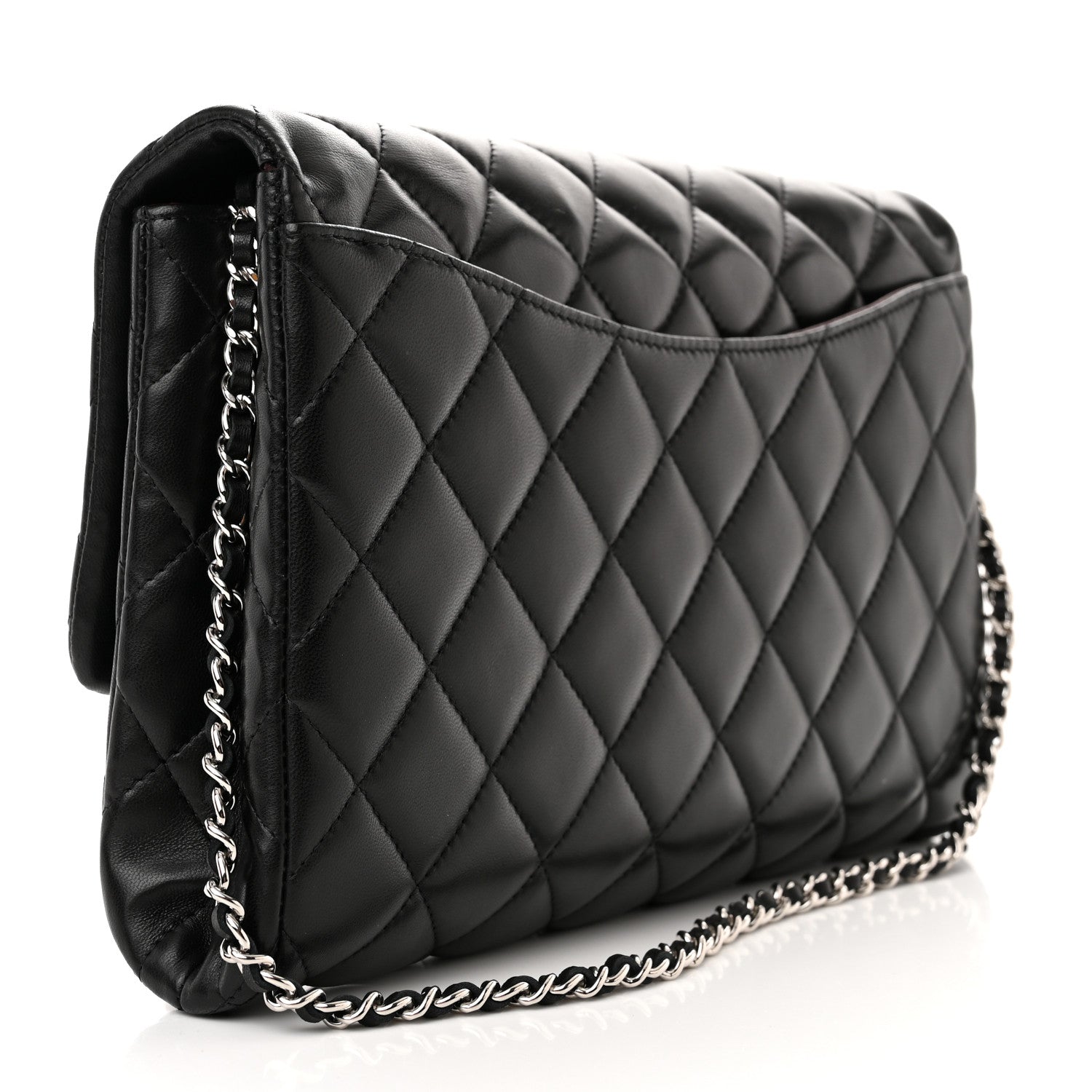 Chanel Lambskin Quilted Clutch With Chain Flap Black 3 of 12