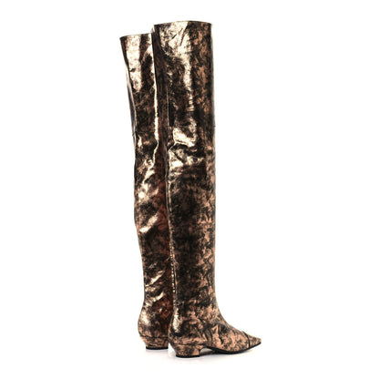 Chanel Metallic Lambskin Over the Knee Boots 39.5 Gold Black 4 of 7