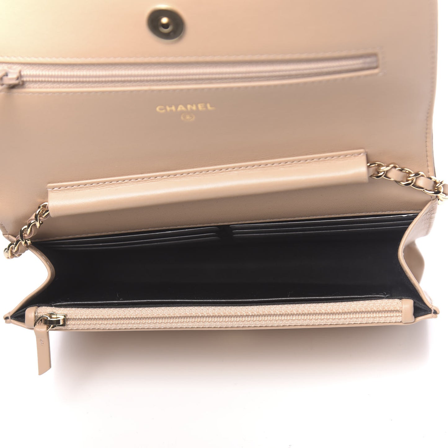 Caviar Quilted CC Filigree Wallet On Chain WOC Beige Black