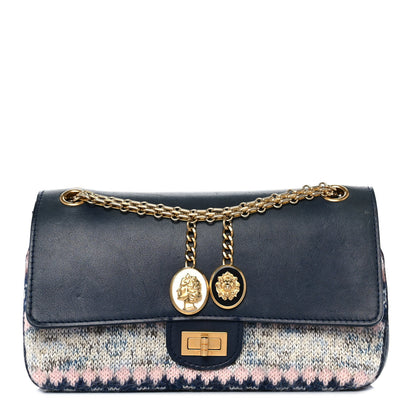 Chanel Smooth Calfskin Knit Nude 2.55 Reissue 225 Flap Navy 1 of 8