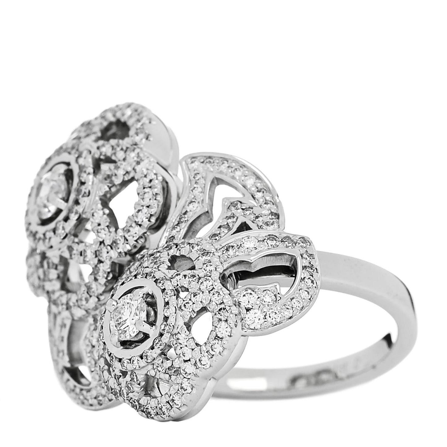 18K White Gold Diamond Camelia Two Flower Ring 51 5.75