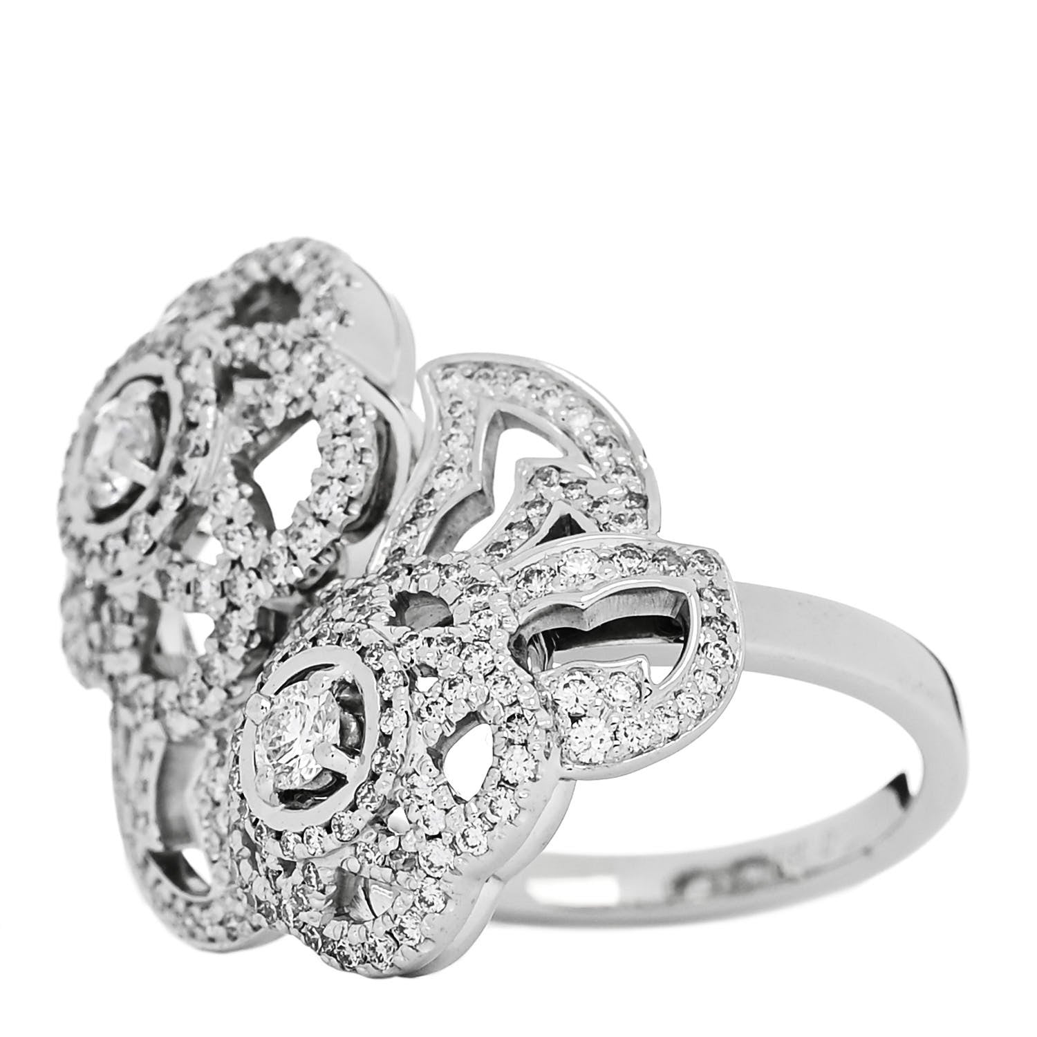 Chanel 18K White Gold Diamond Camelia Two Flower Ring 51 5.75 3 of 7
