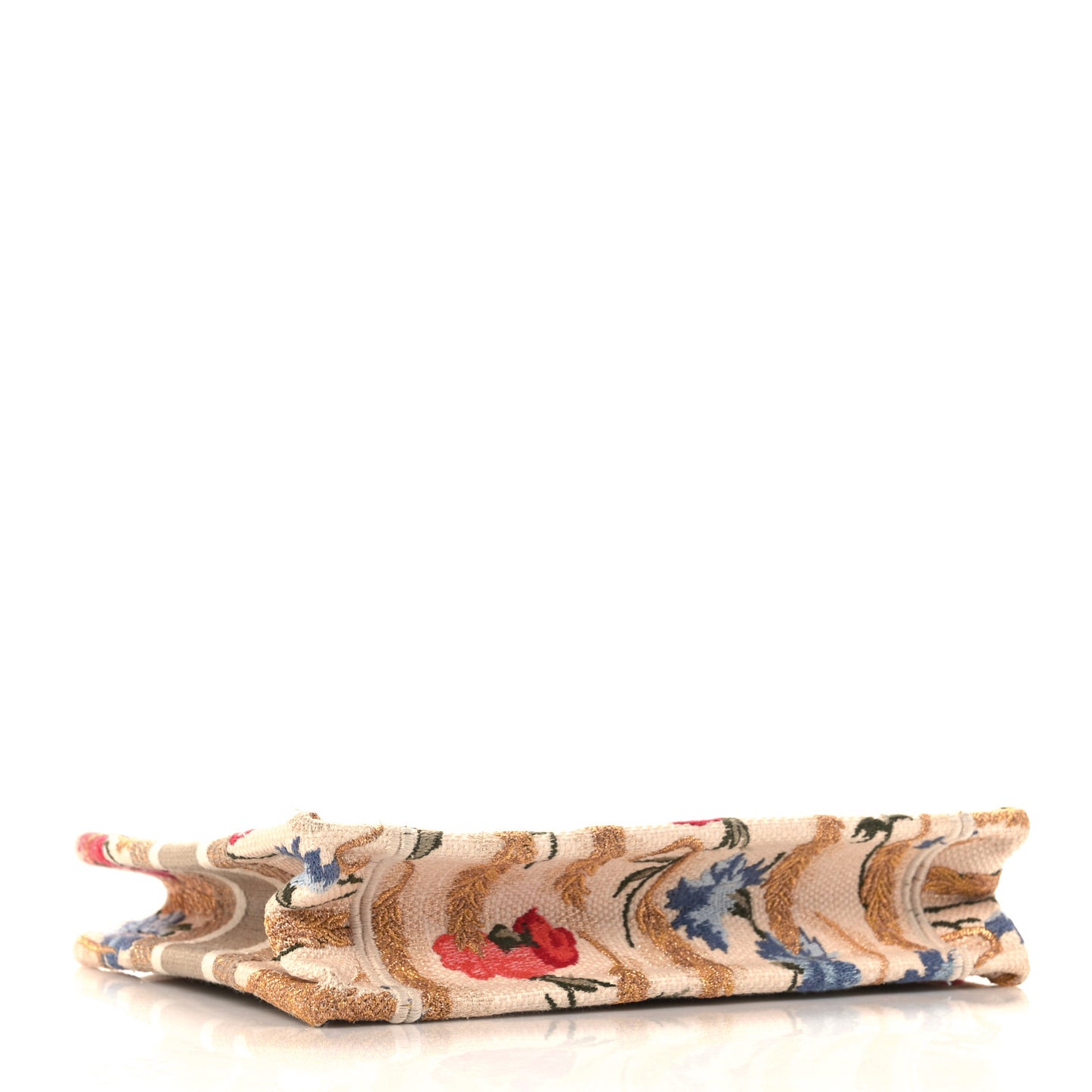 Canvas Embroidered Hibiscus Printed Mini Book Tote Beige Multicolor