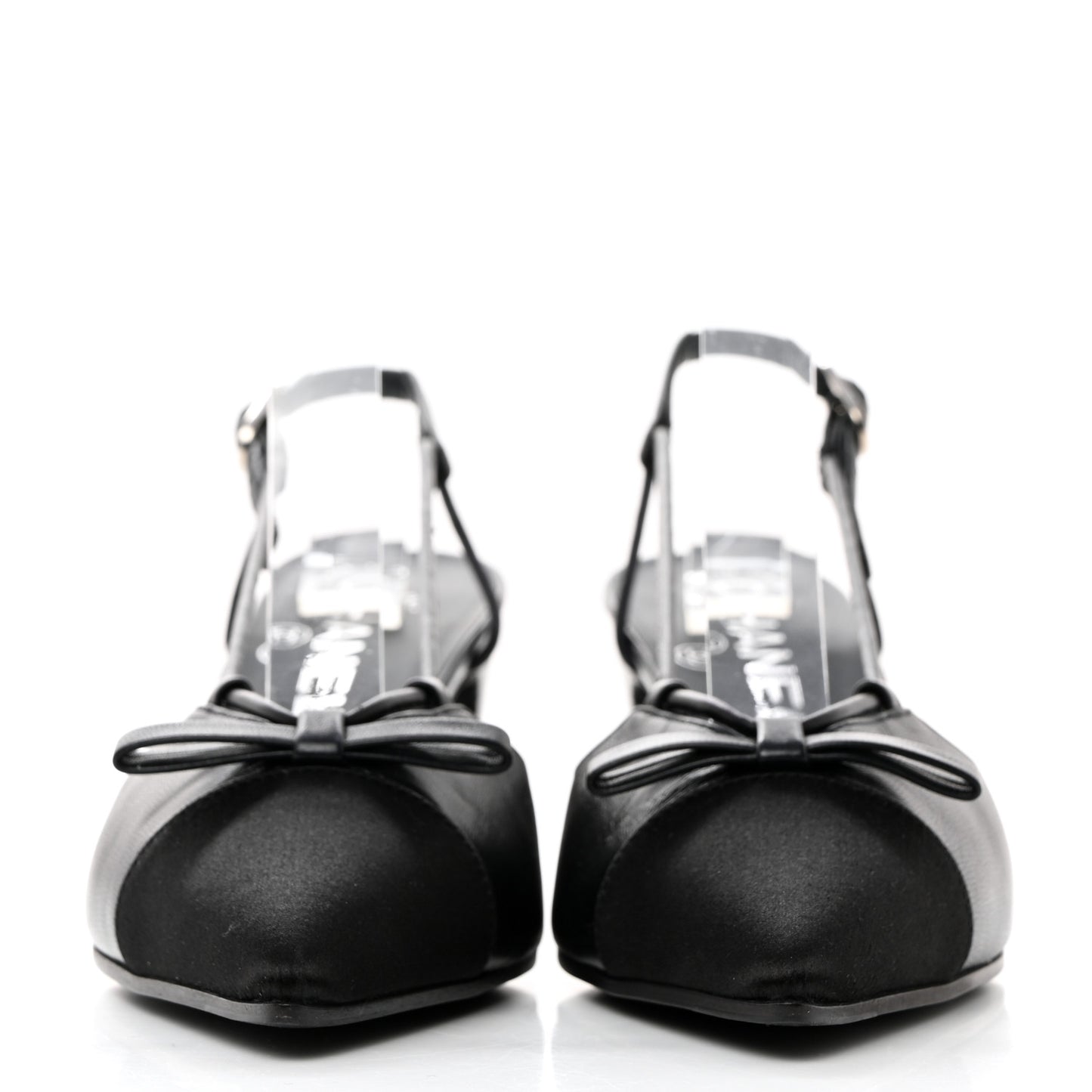 Lambskin Satin Slingback Cap Toe Bow Pumps 36.5 Black