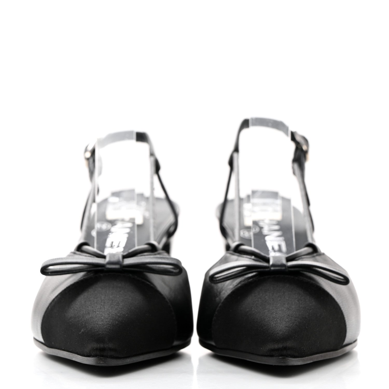 Chanel Lambskin Satin Slingback Cap Toe Bow Pumps 36.5 Black 2 of 9