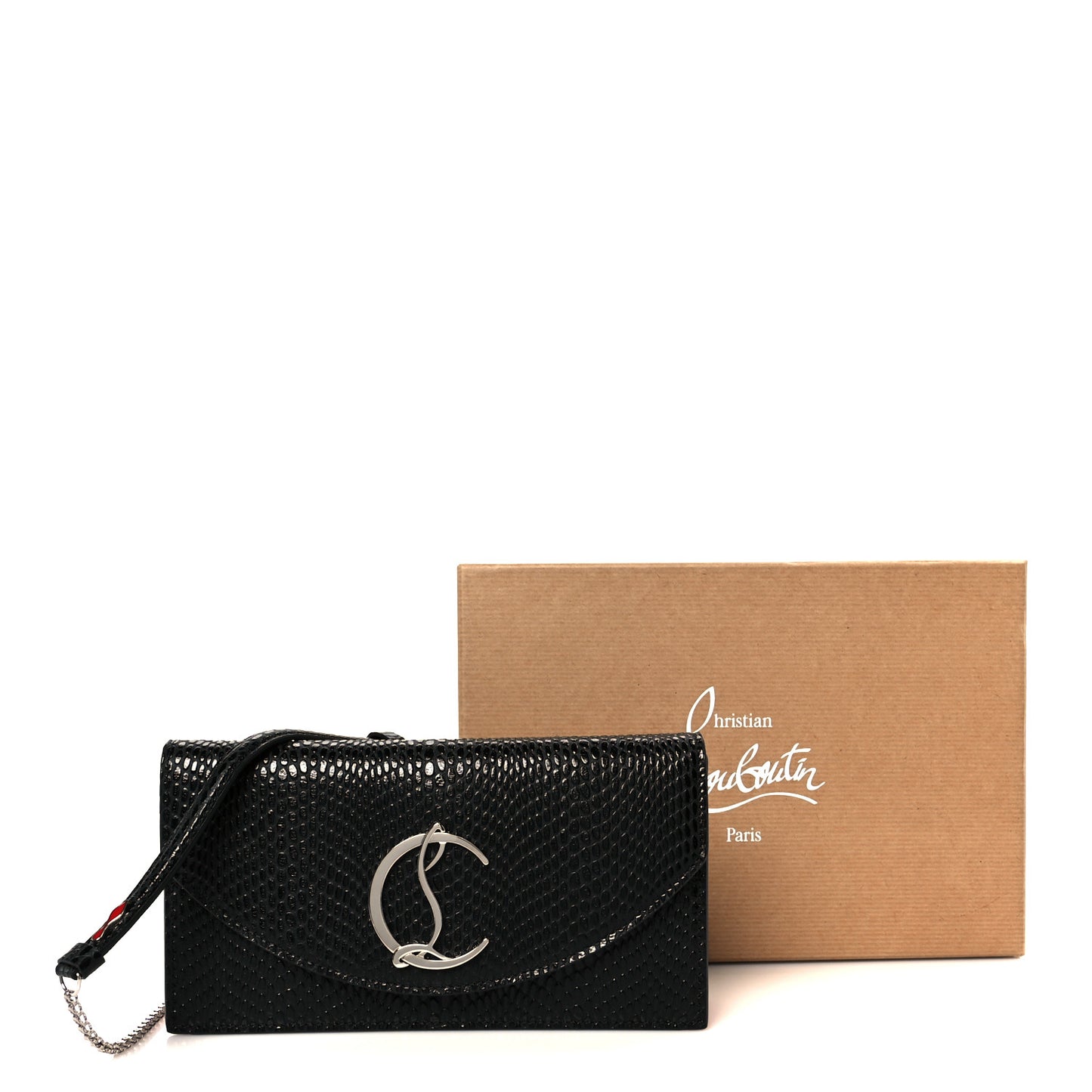 Jurassic Calfskin Embossed Loubi54 Crossbody Clutch Black