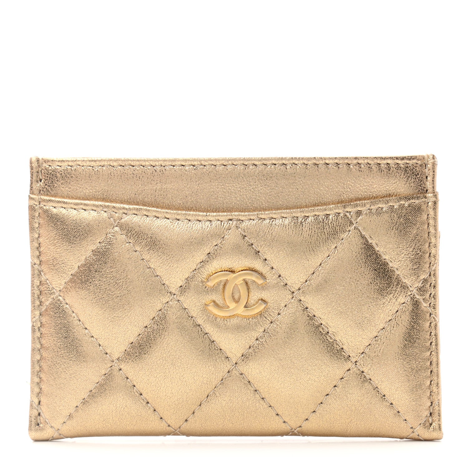 Chanel Metallic Lambskin Quilted CC Card Holder Gold 1 of 8