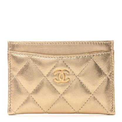 Chanel Metallic Lambskin Quilted CC Card Holder Gold 1 of 8