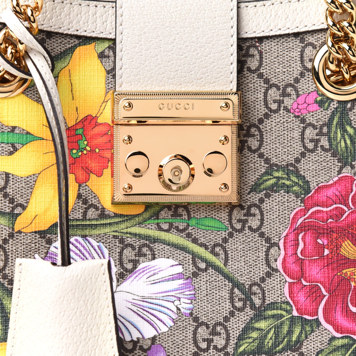 Gucci GG Supreme Monogram Flora Textured Calfskin Small Padlock Tote Beige Ebony Multicolor Mystic White 9 of 11