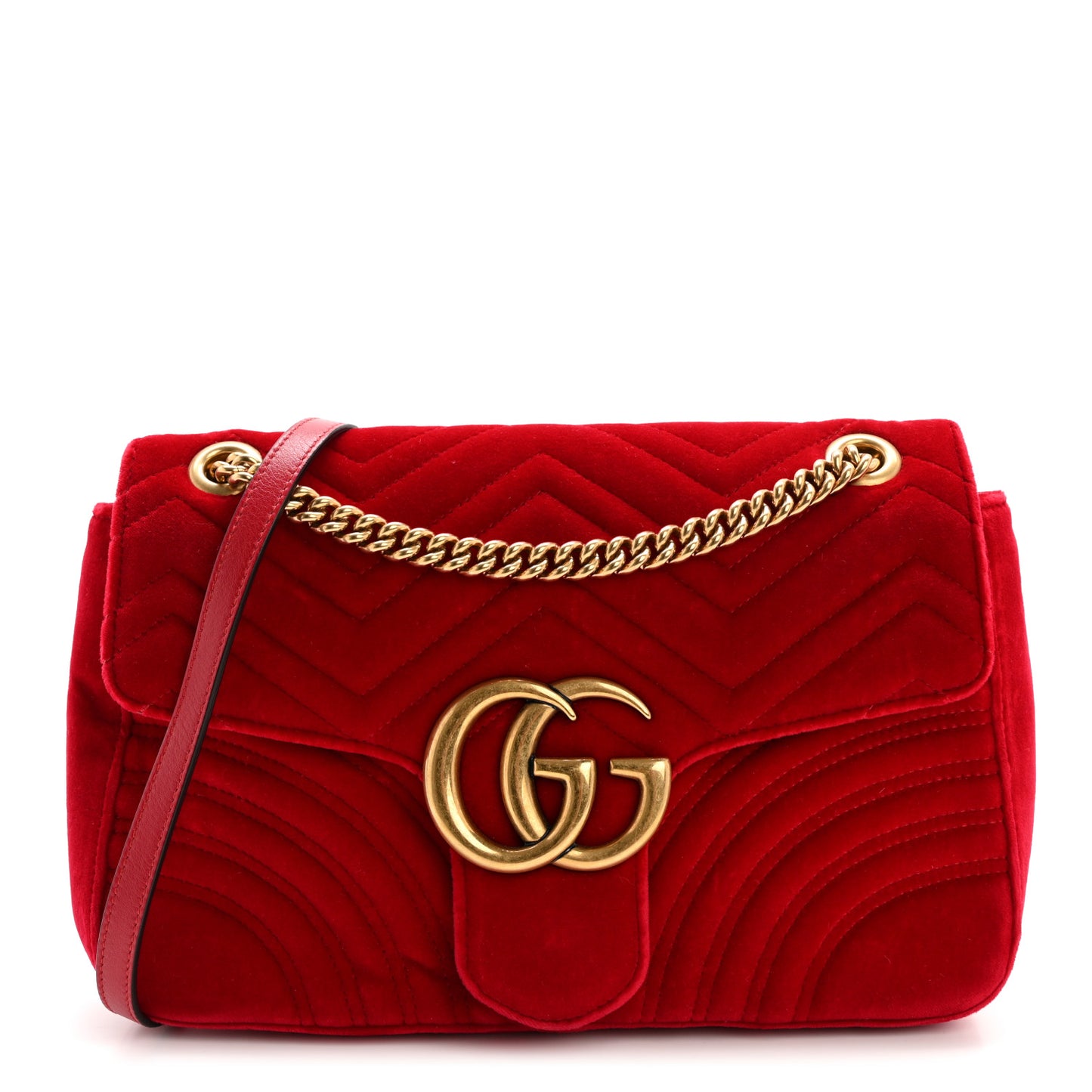 Velvet Matelasse Medium GG Marmont Shoulder Bag Hibiscus Red