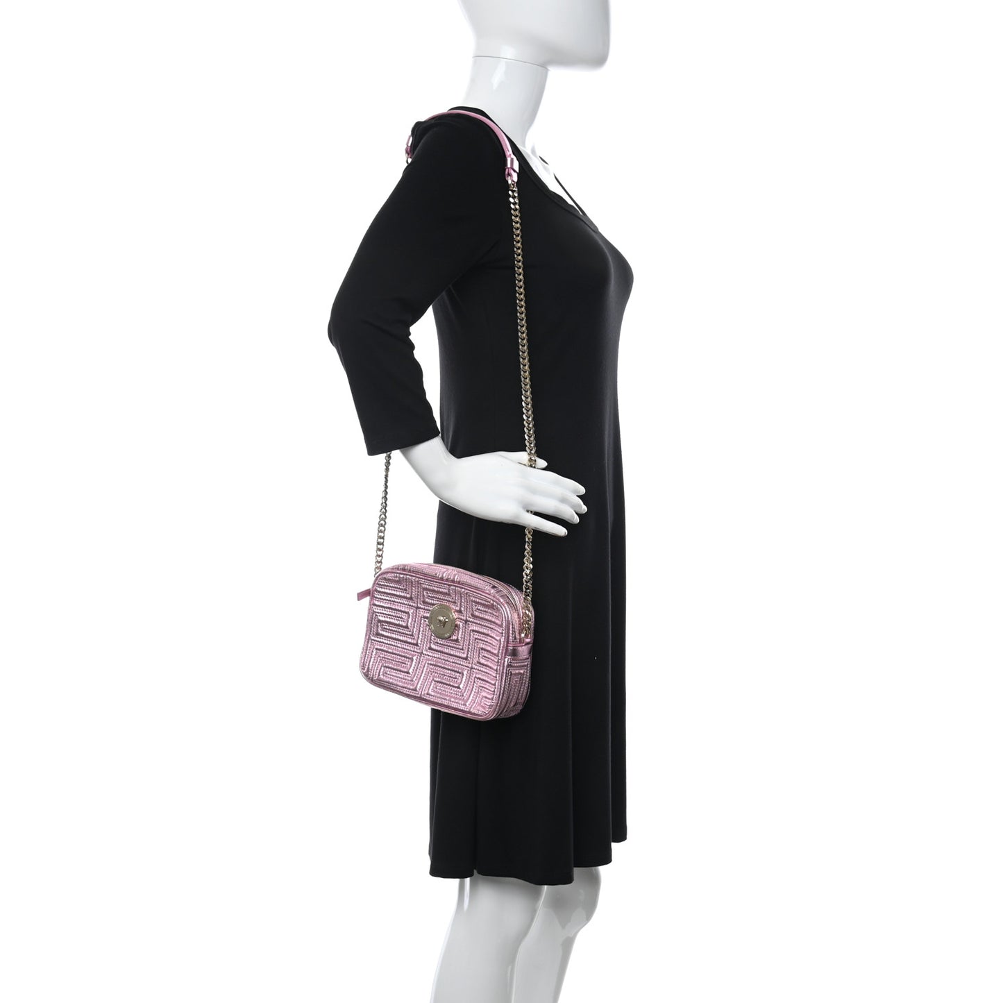 Metallic Nappa Quilted Icon Camera Bag Rosa
