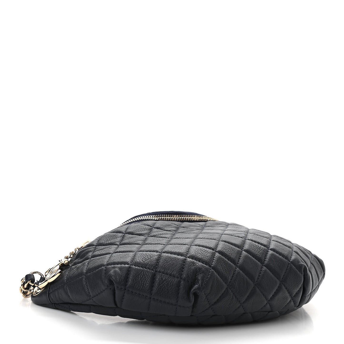 Calfskin Quilted Banane Waist Bag Fanny Pack Navy Blue