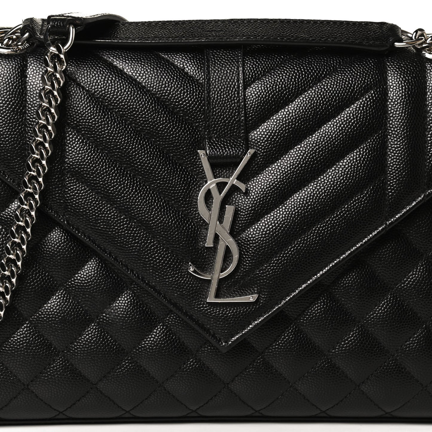 Grain De Poudre Textured Mixed Matelasse Triquilt Medium Monogram Satchel Black