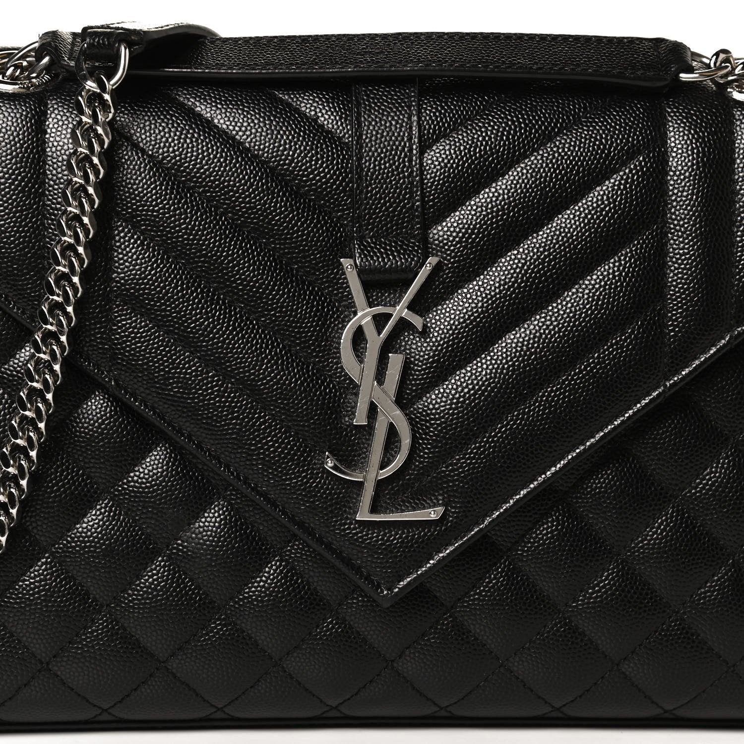 Saint Laurent Grain De Poudre Textured Mixed Matelasse Triquilt Medium Monogram Satchel Black 8 of 12