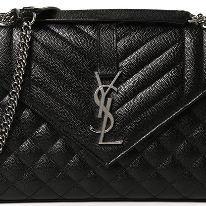 Saint Laurent Grain De Poudre Textured Mixed Matelasse Triquilt Medium Monogram Satchel Black 8 of 12