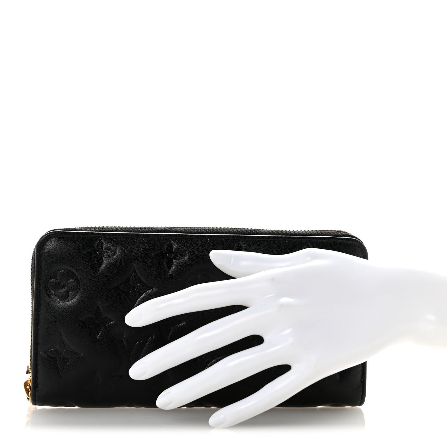 Lambskin Embossed Monogram Coussin Zippy Wallet Black