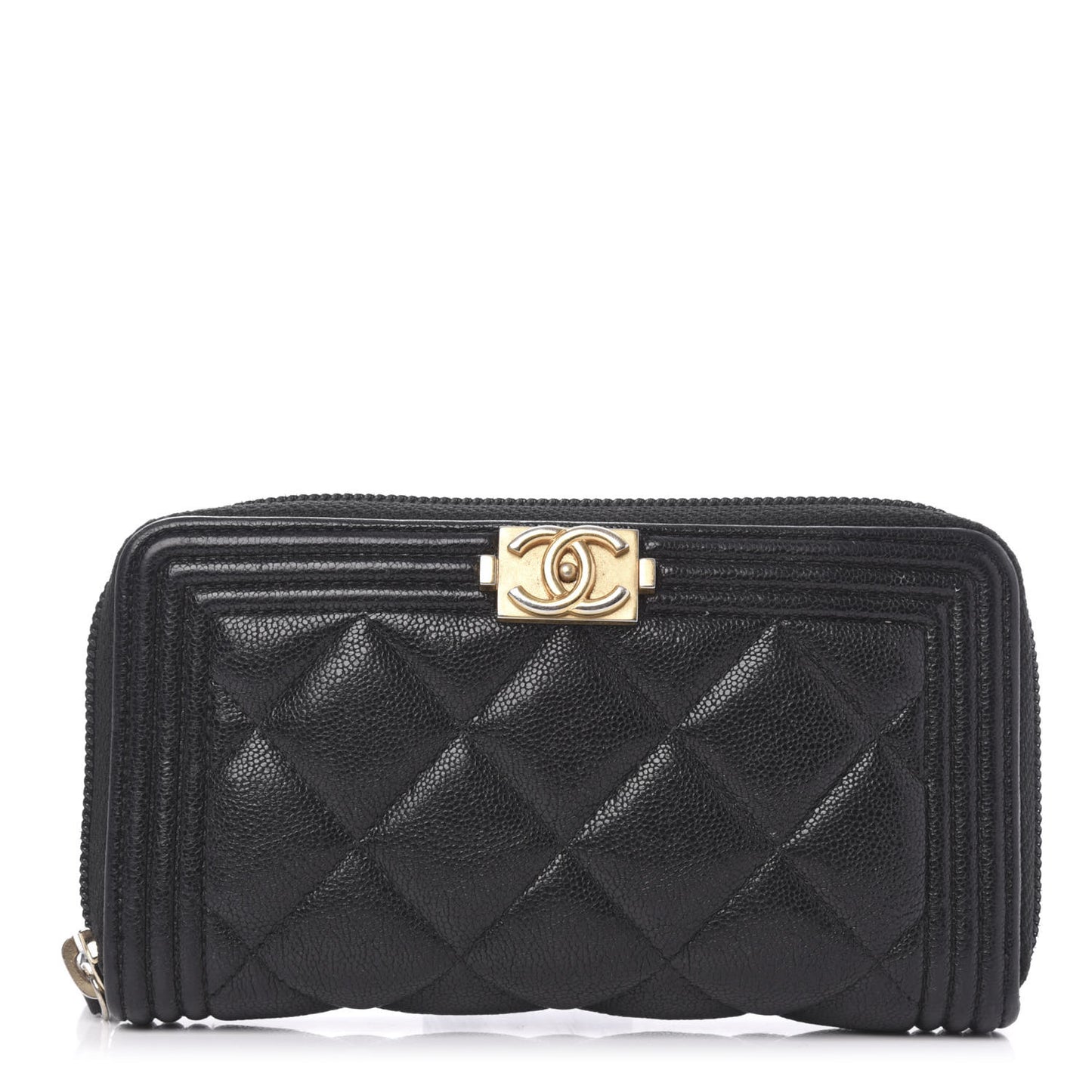 Caviar Quilted Small Boy Zip Around Wallet Black