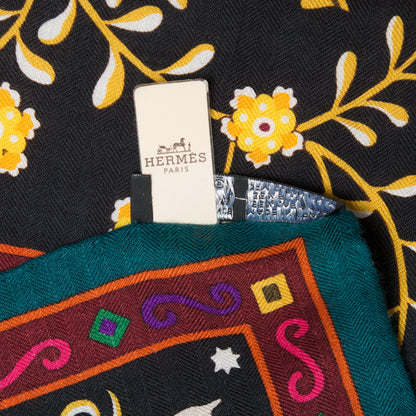 Hermes Cashmere Silk Peuple Du Vent Shawl 140 Black Corail Prune 6 of 6