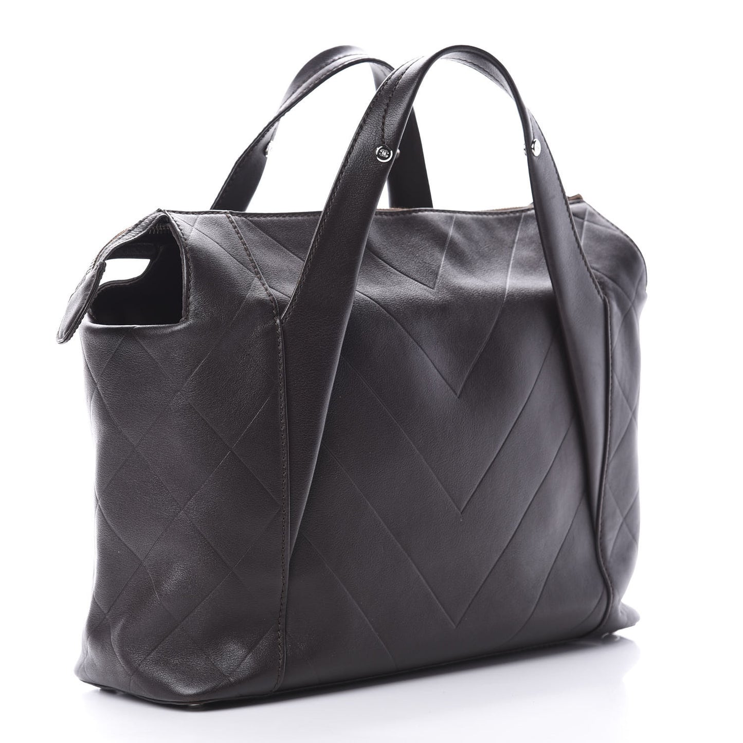 Calfskin CC Chevron All Day Long Tote Brown