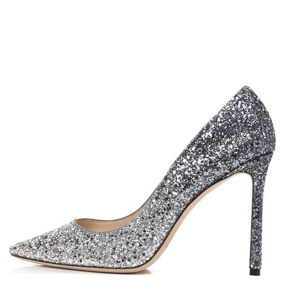 Jimmy Choo Glitter Pointy Toe Romy 100 Pumps 40 Silver Dusk Blue 1 of 8