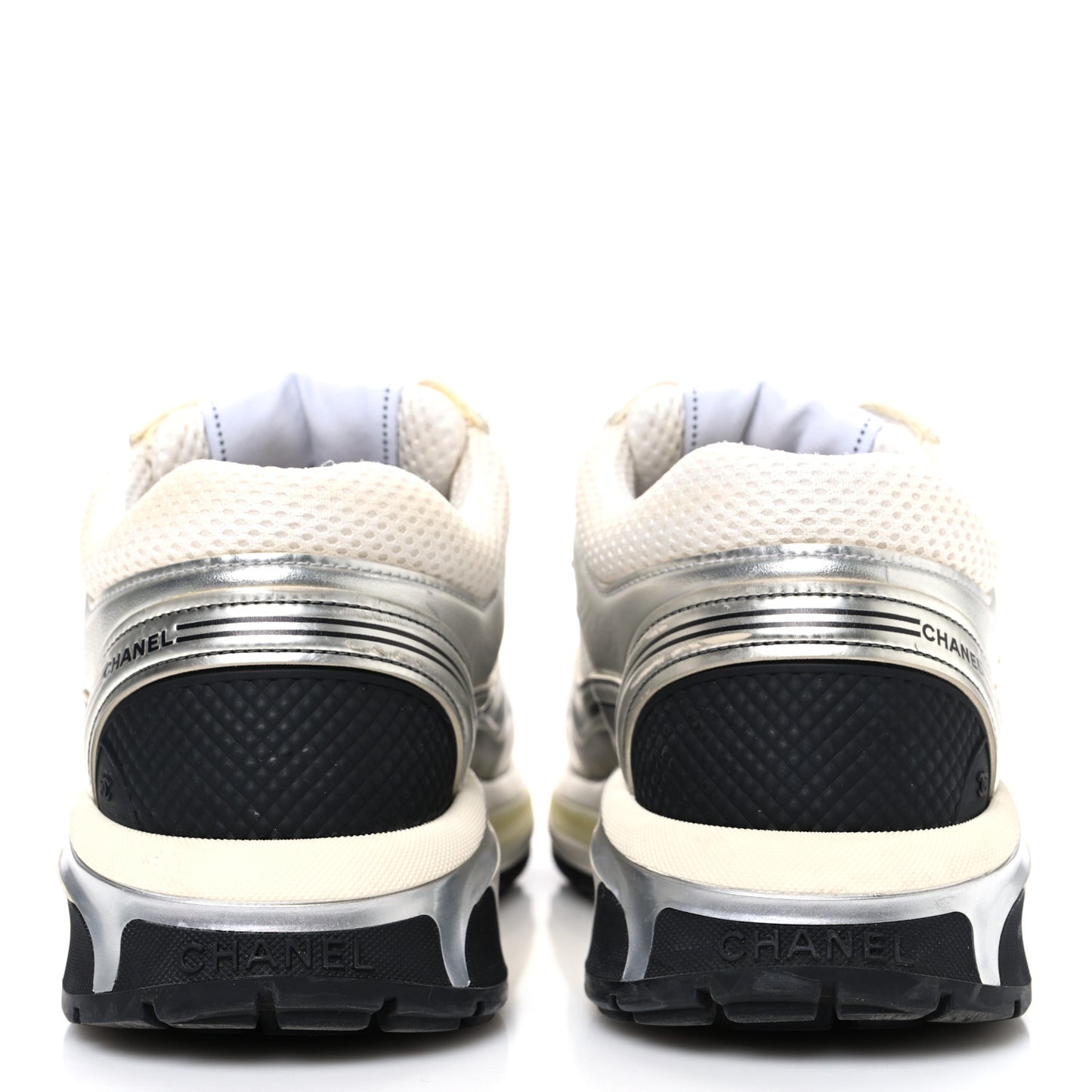 Fabric Laminated Calfskin Stretch CC Sneakers 38 White Silver