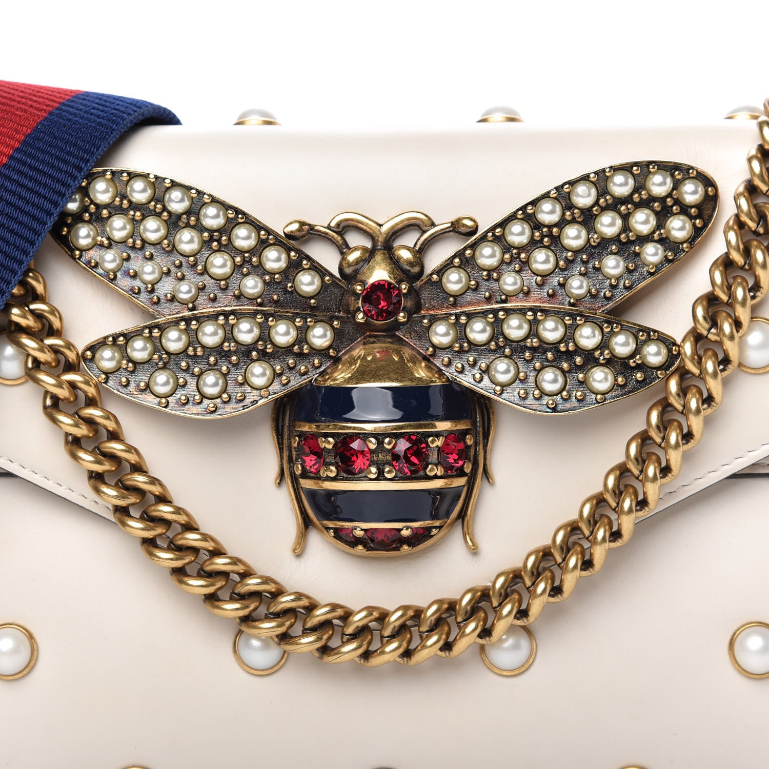 Gucci Nappa Pearl Studded Mini Queen Margaret Broadway Shoulder Bag Mystic White 10 of 10