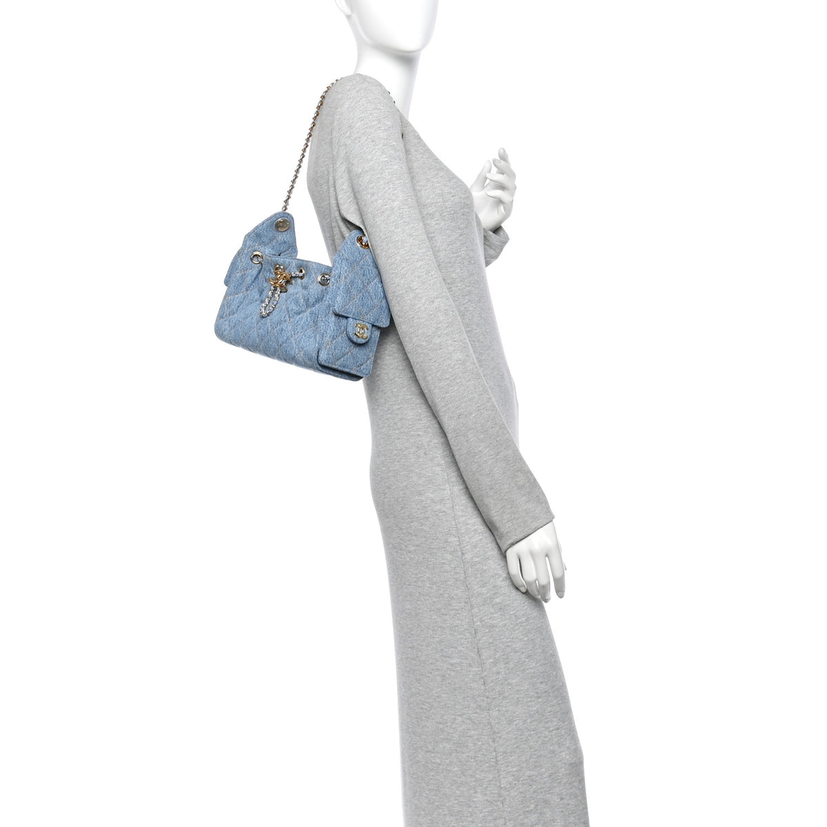 Denim Quilted Mini Chanel 25 Handbag Blue