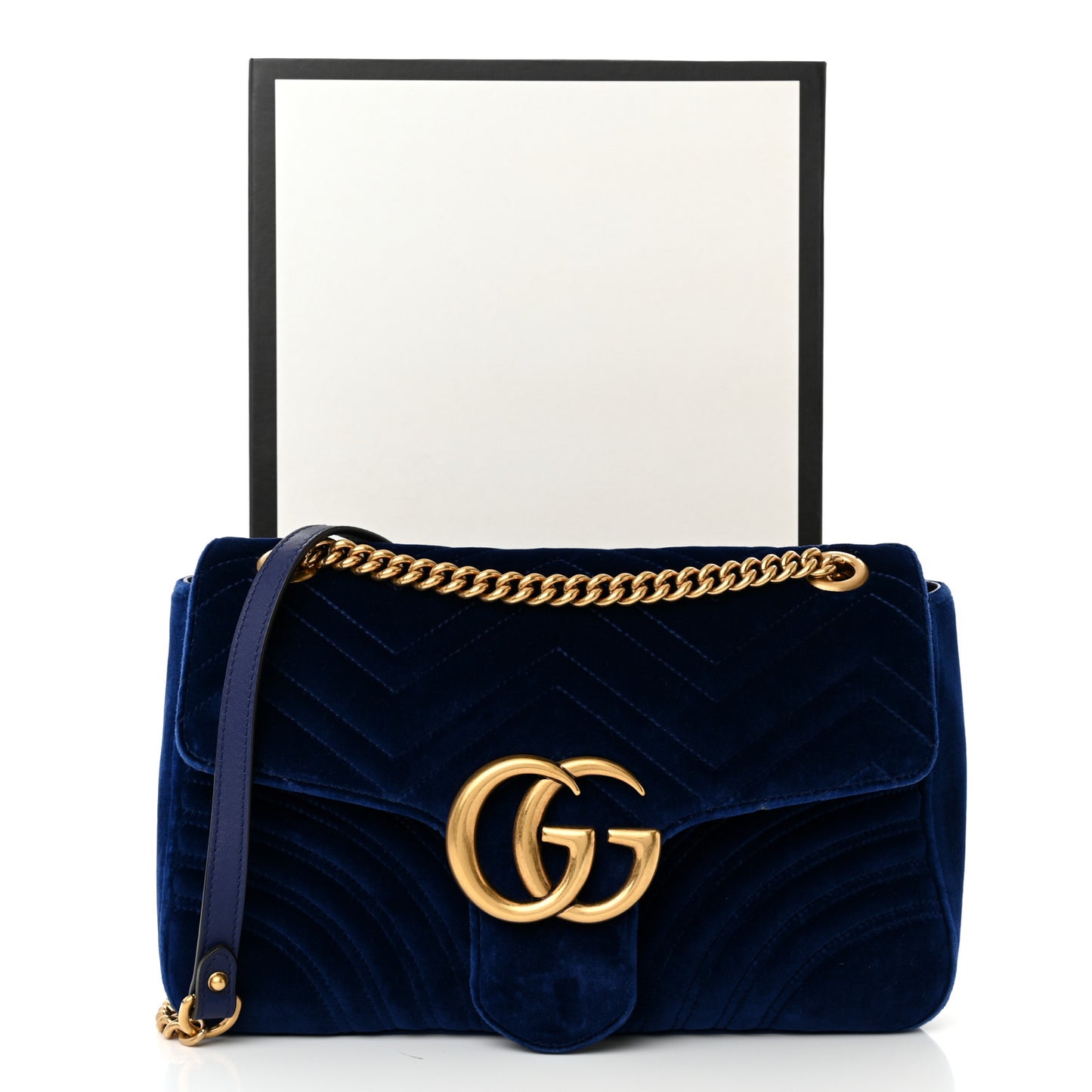 Velvet Matelasse Medium GG Marmont Shoulder Bag Cobalt Blue