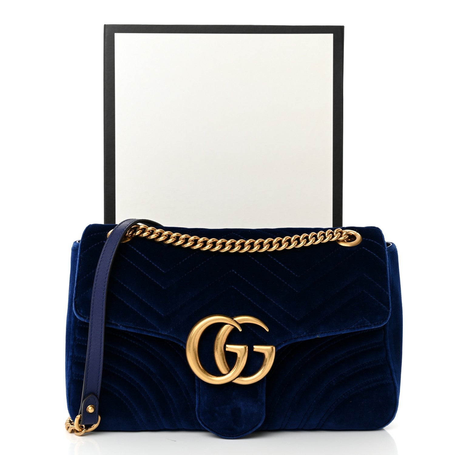 Gucci Velvet Matelasse Medium GG Marmont Shoulder Bag Cobalt Blue 14 of 14