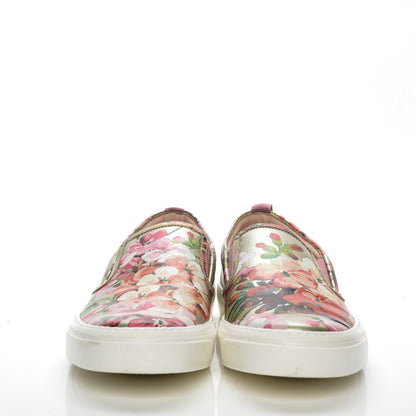 Gucci Calfskin Blooms Print Womens Slip On Sneakers 41 Gold Multicolor Dry Rose 2 of 10