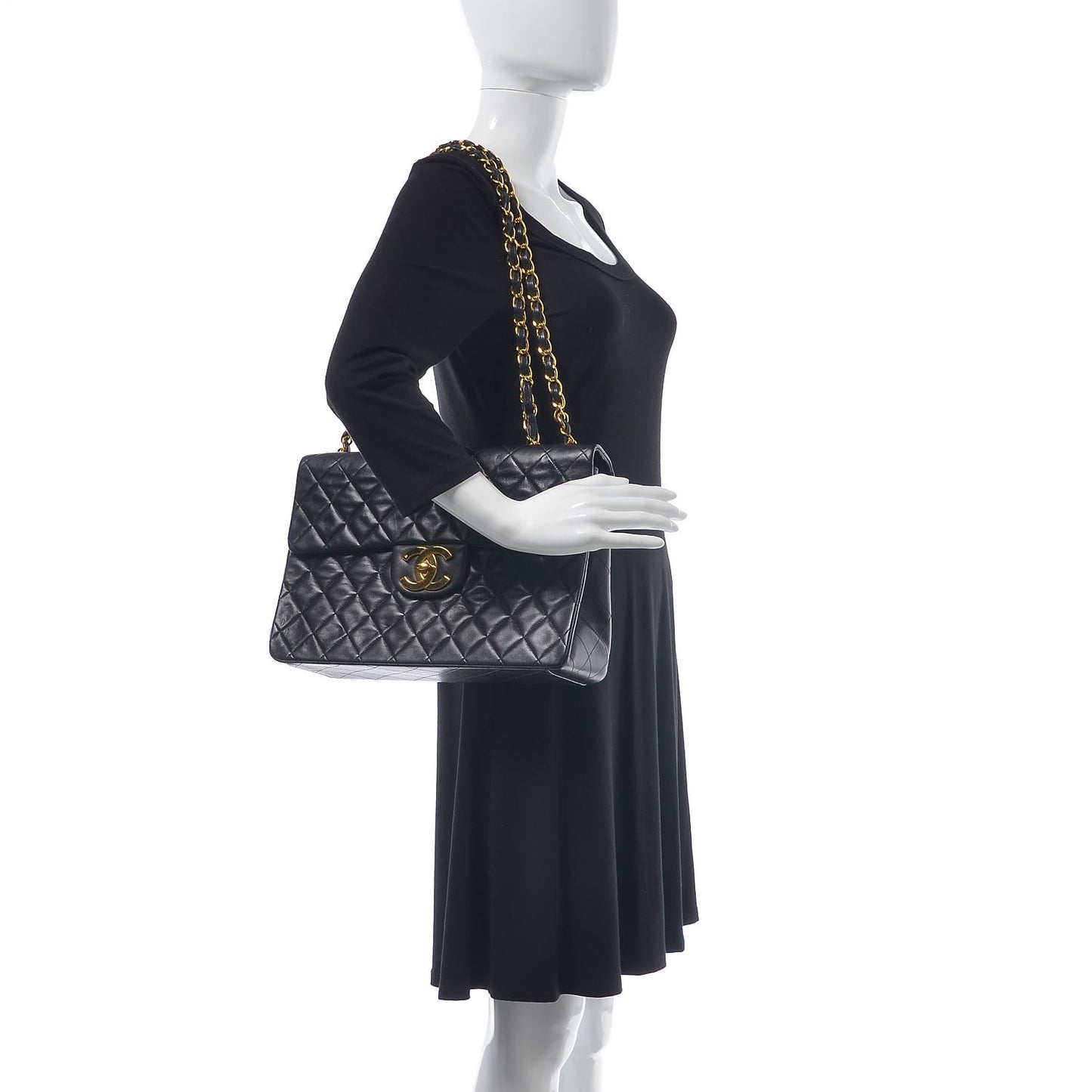 Lambskin Quilted XL Jumbo Single Flap Black