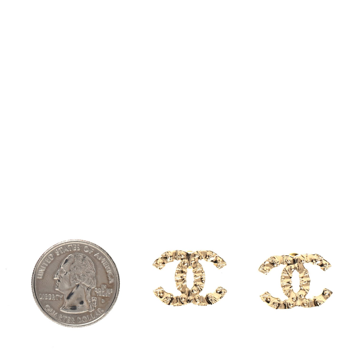 Chanel Metal Textured CC Earrings Gold 2 of 5