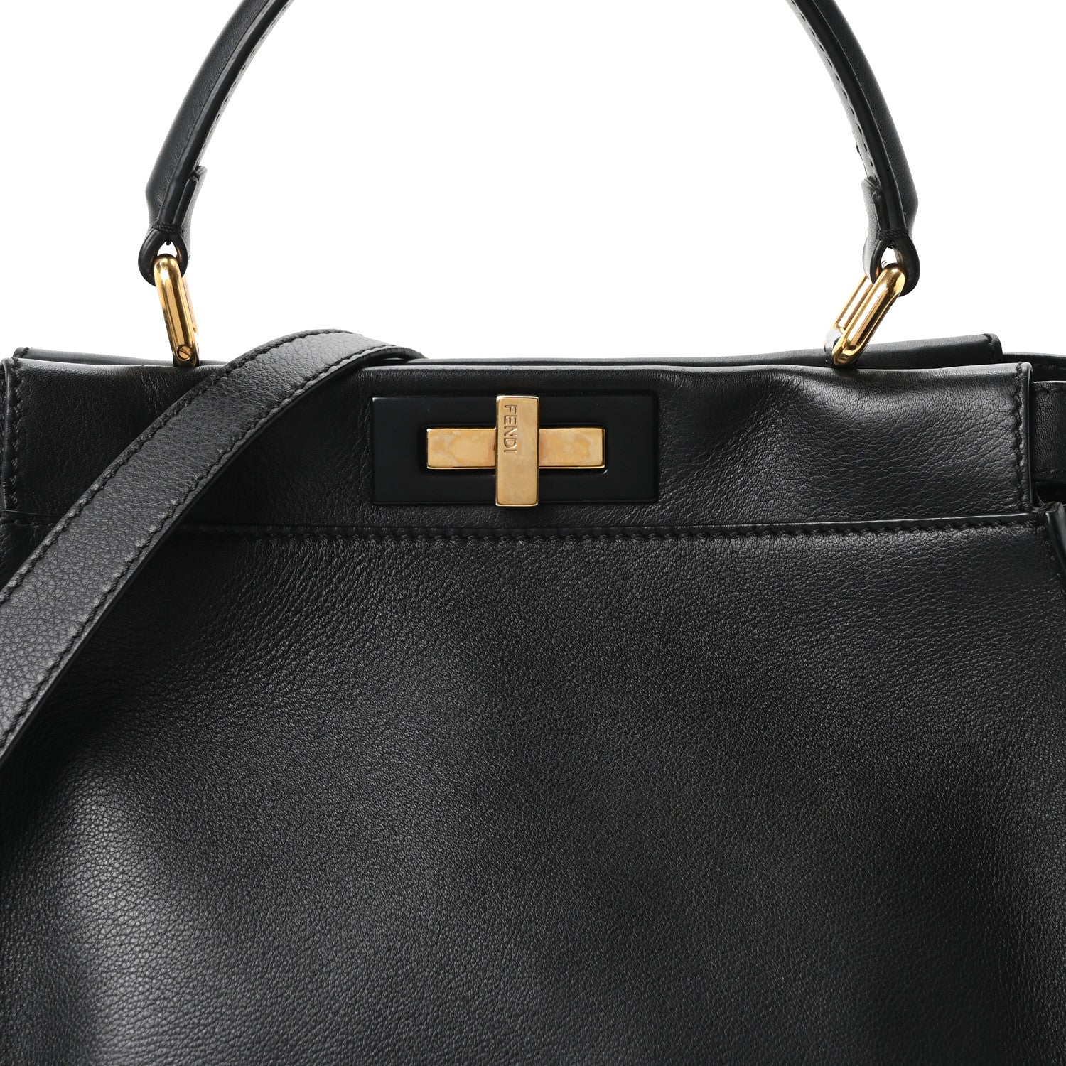 Fendi Vitello Seta Shiny Nappa Medium Peekaboo Iconic Satchel Black 8 of 10
