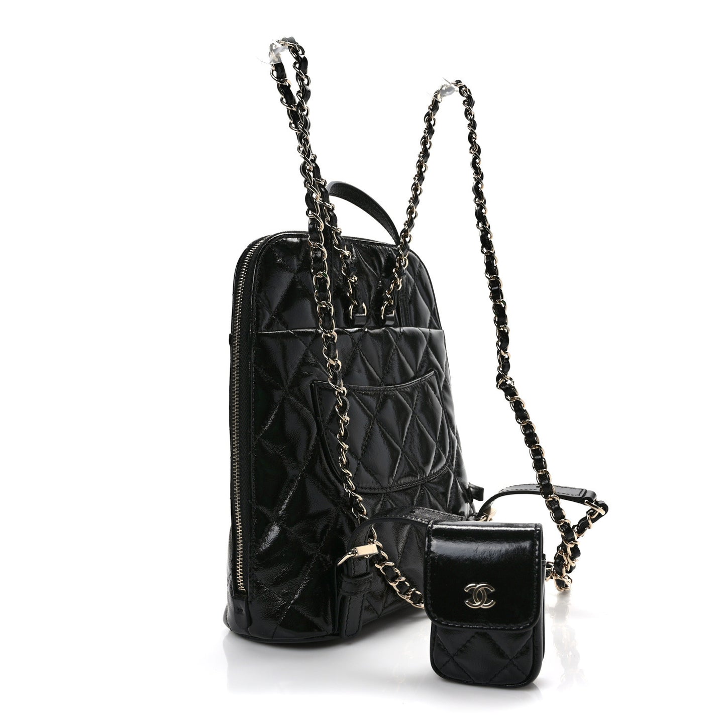 Shiny Calfskin My Pocket Backpack Black