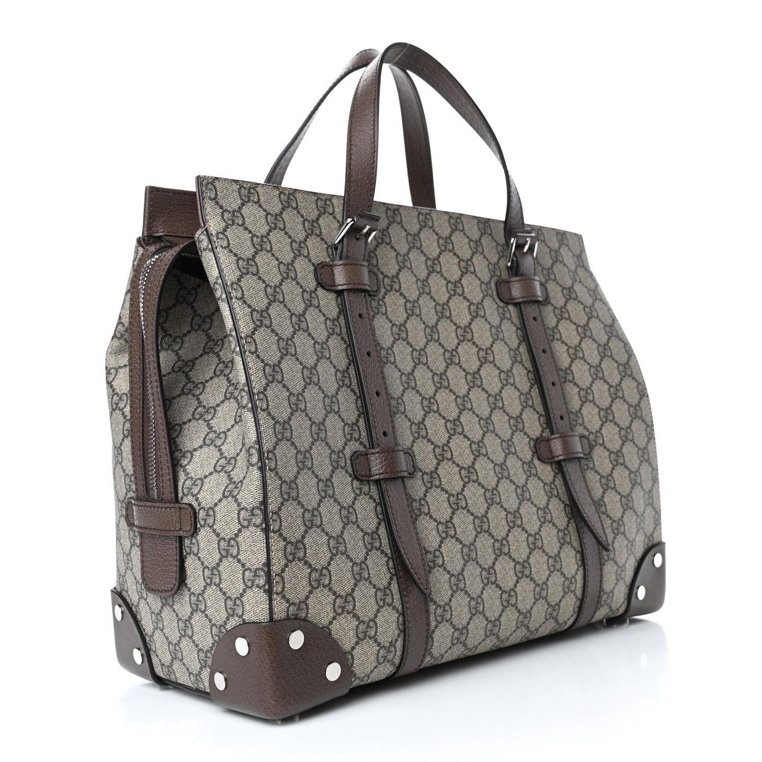 Gucci GG Supreme Monogram Textured Dollar Calfskin Medium Detail Tote Beige Ebony New Acero 2 of 4
