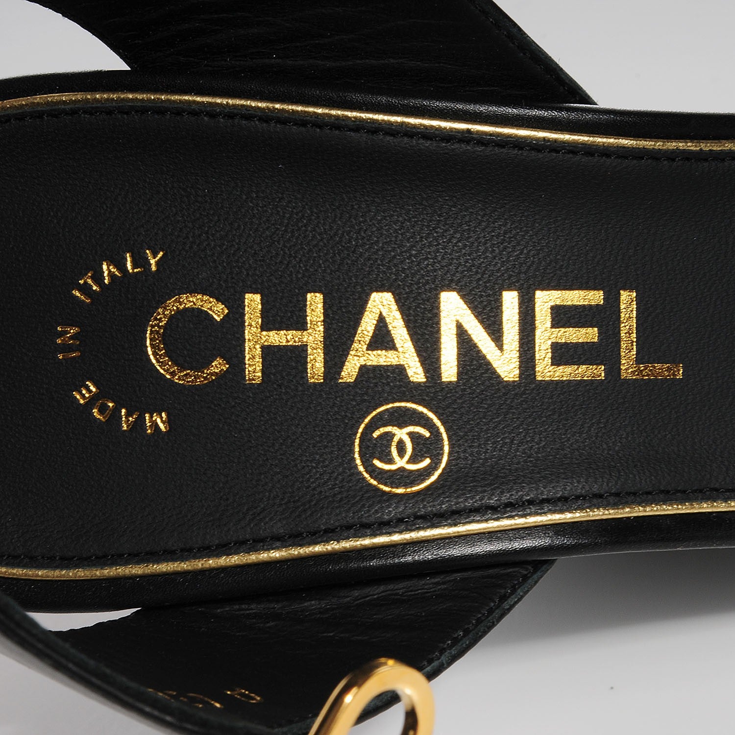 Chanel Calfskin Pearl Wedge Sandals 39 Black 8 of 8