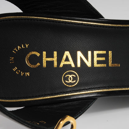 Chanel Calfskin Pearl Wedge Sandals 39 Black 8 of 8