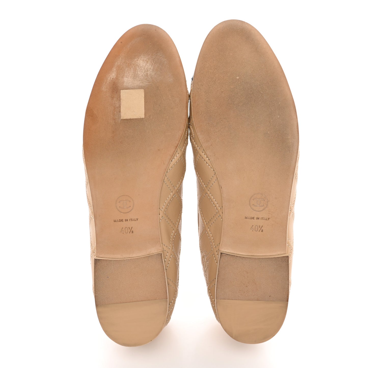 Lambskin Patent Double Stitched CC Cap Toe Ballerina Flats 40.5 Ivory Black
