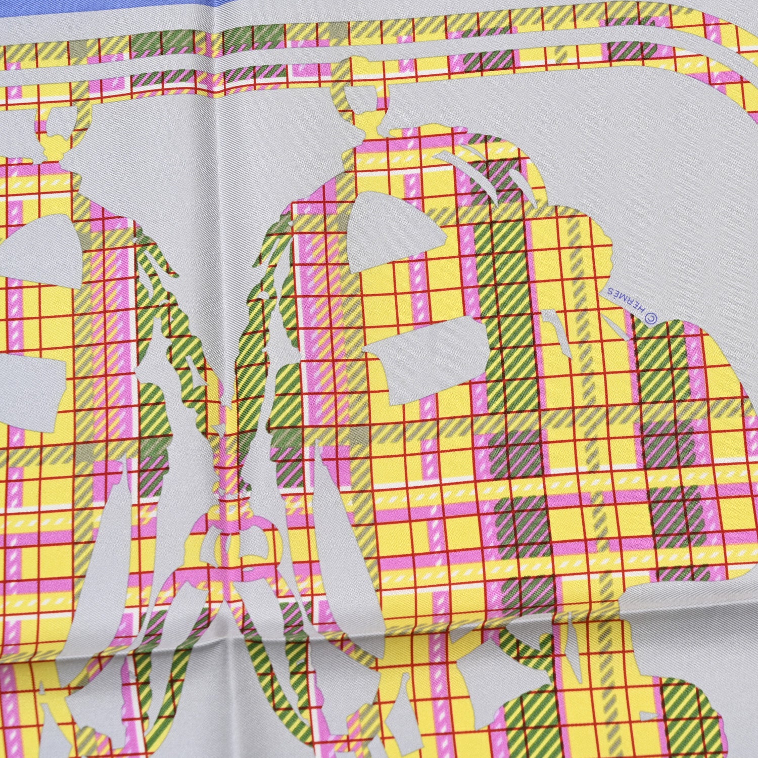 Hermes Silk Brides De Gala Tartan Pocket Square Lavande Parme Jaune 4 of 6