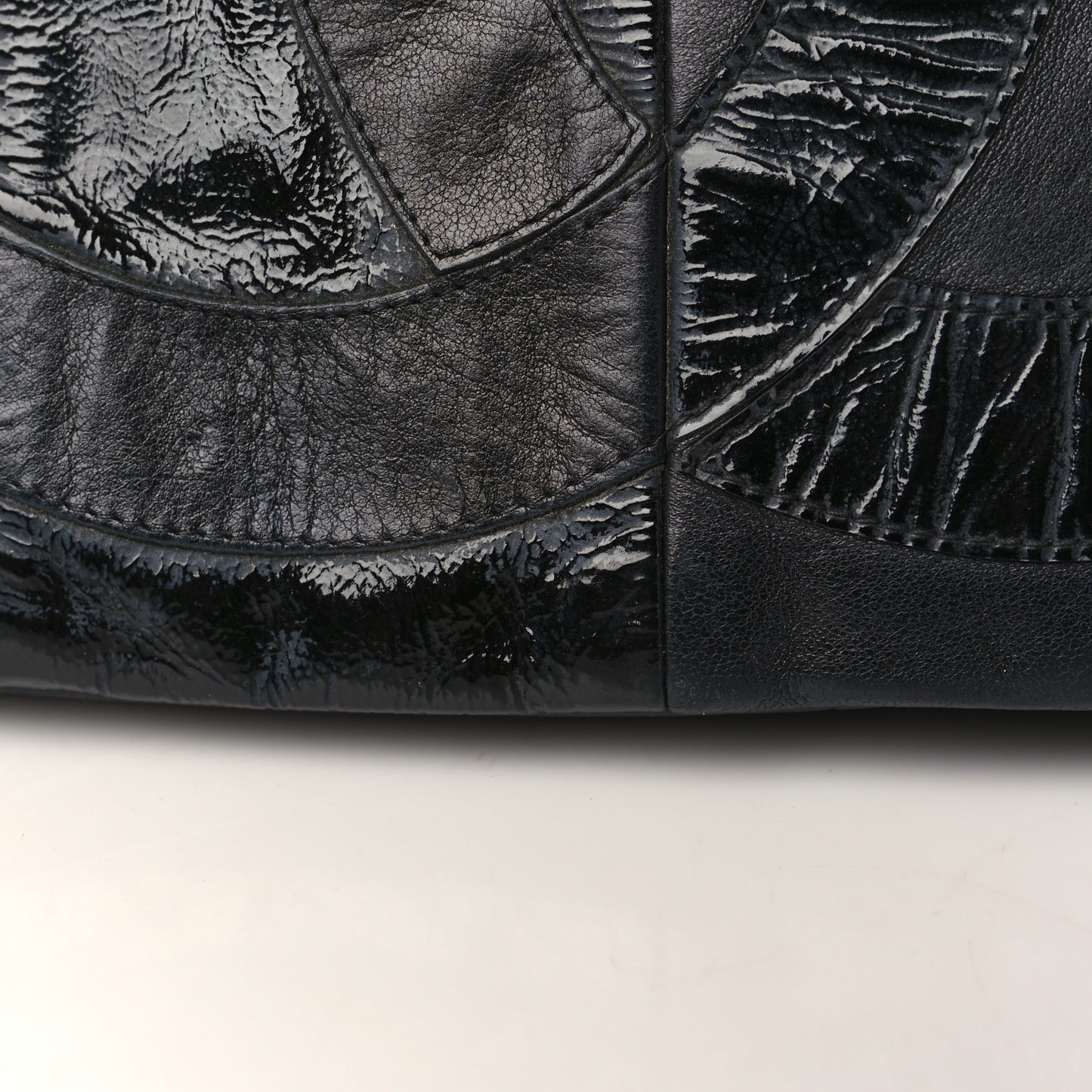 Lambskin Patent Calfskin Brooklyn Patchwork Accordion Flap Black