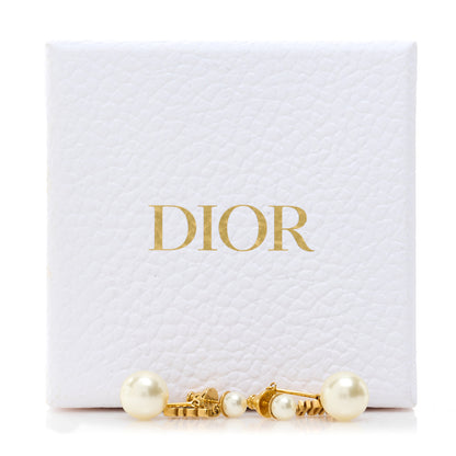 Christian Dior Pearl Tribal Logo Drop Earrings Gold White 5 of 5