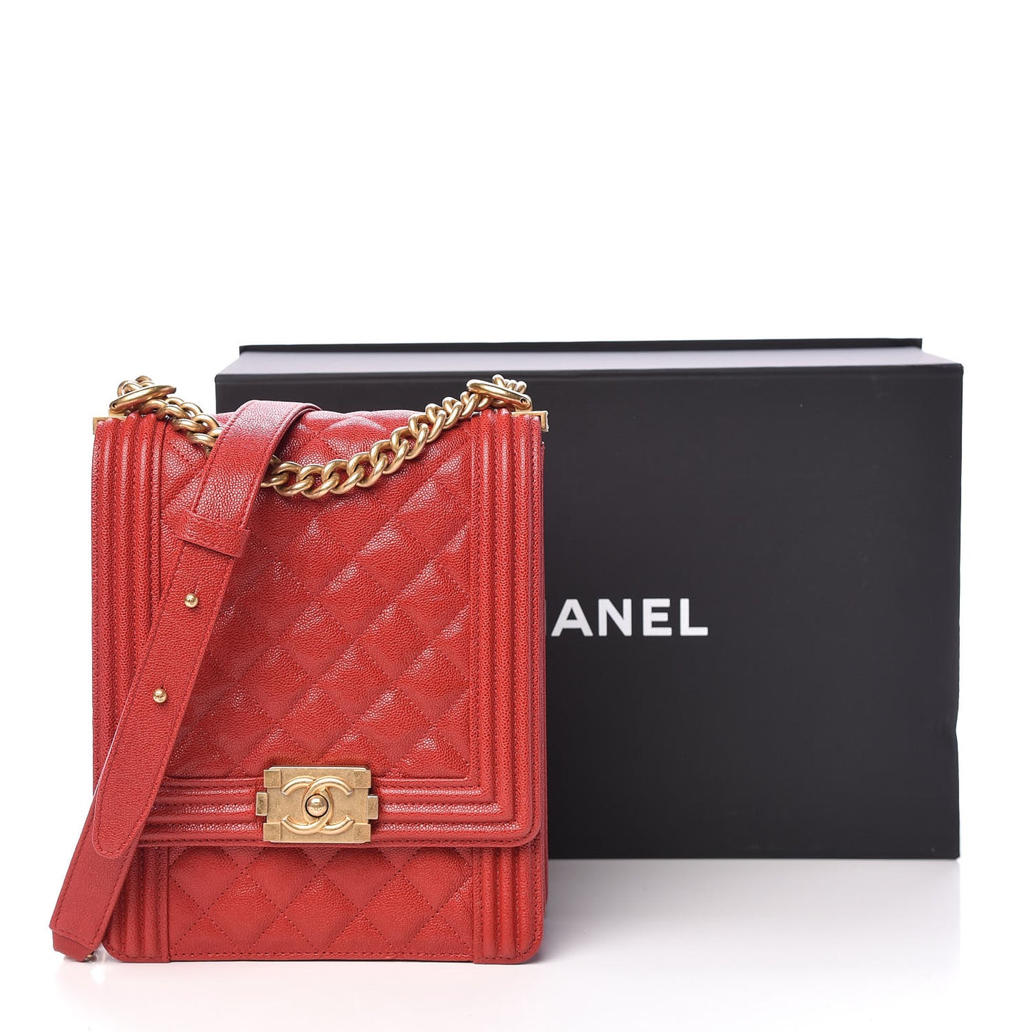 Caviar Quilted North South Boy Flap Red