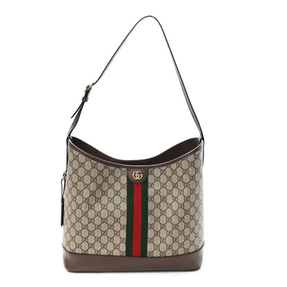 Gucci GG Supreme Monogram Textured Dollar Calfskin Web Large Ophidia Bucket Shoulder Bag Beige Ebony New Acero 1 of 10