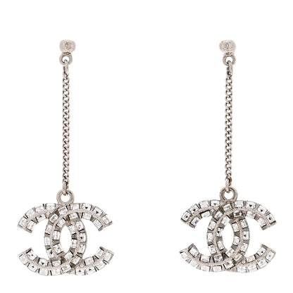 Chanel Baguette Crystal CC Drop Earrings Silver 1 of 3