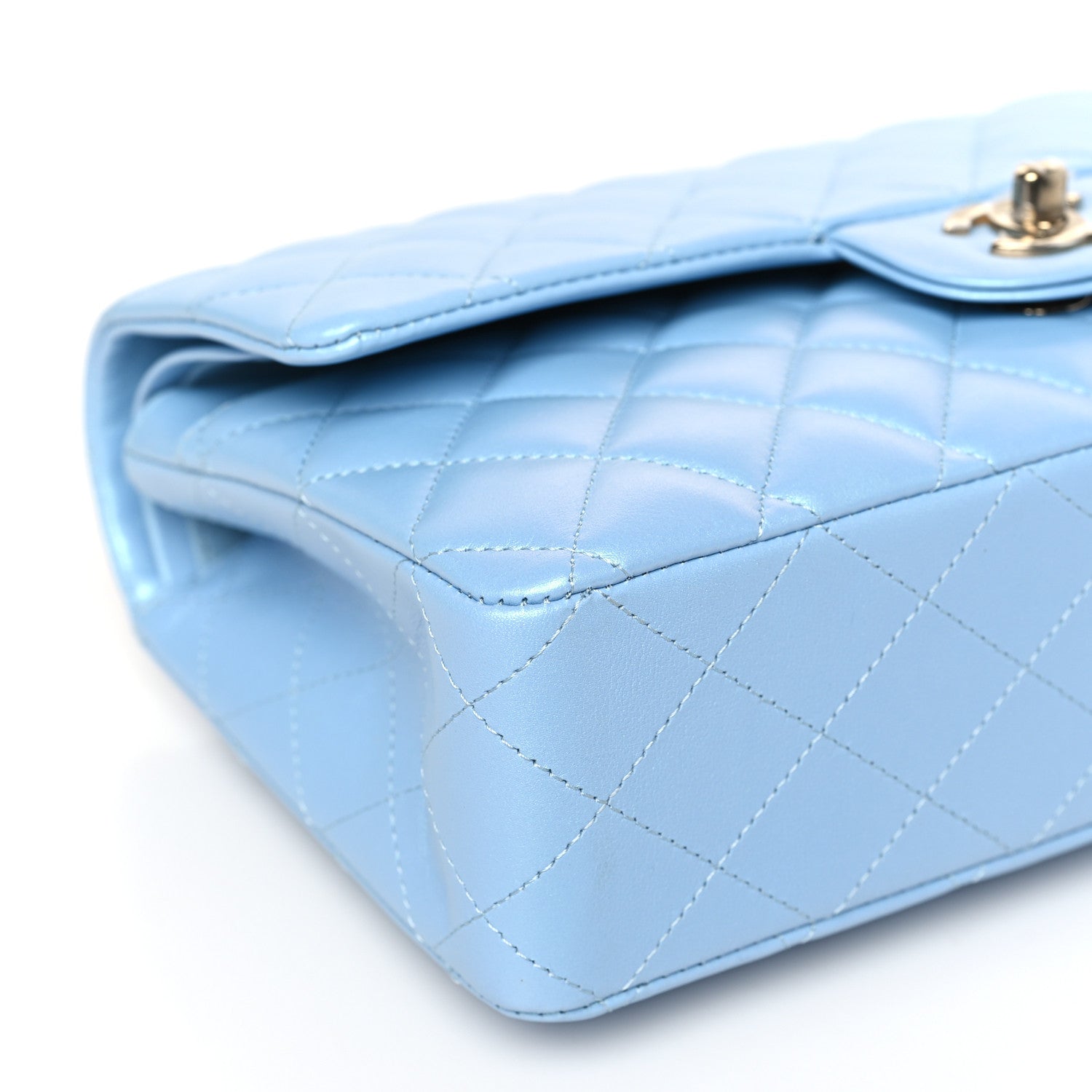 Chanel Iridescent Lambskin Quilted Medium Double Flap Light Blue 8 of 9