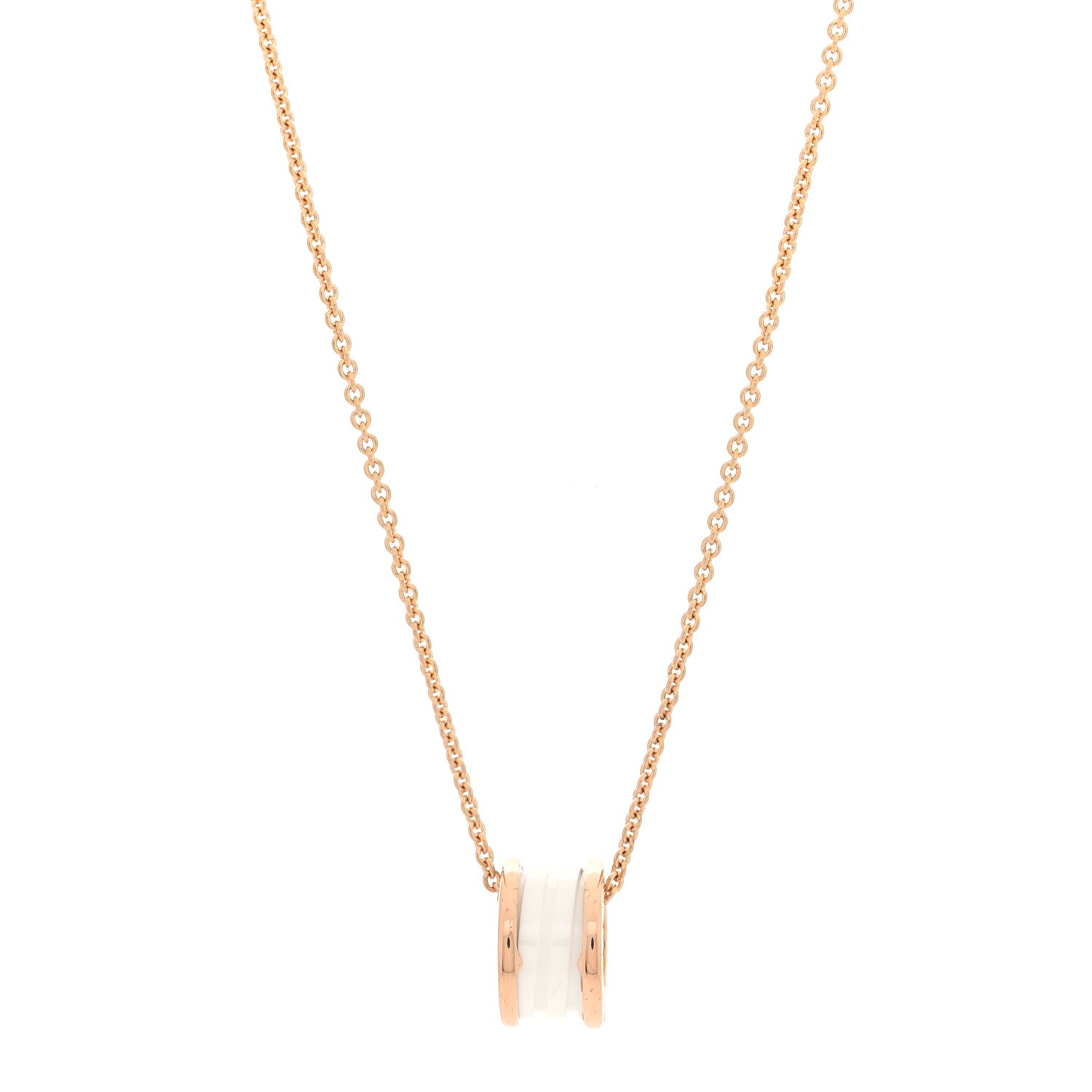 Bulgari 18K Rose Gold White Ceramic B.Zero1 Pendant Necklace 1 of 5