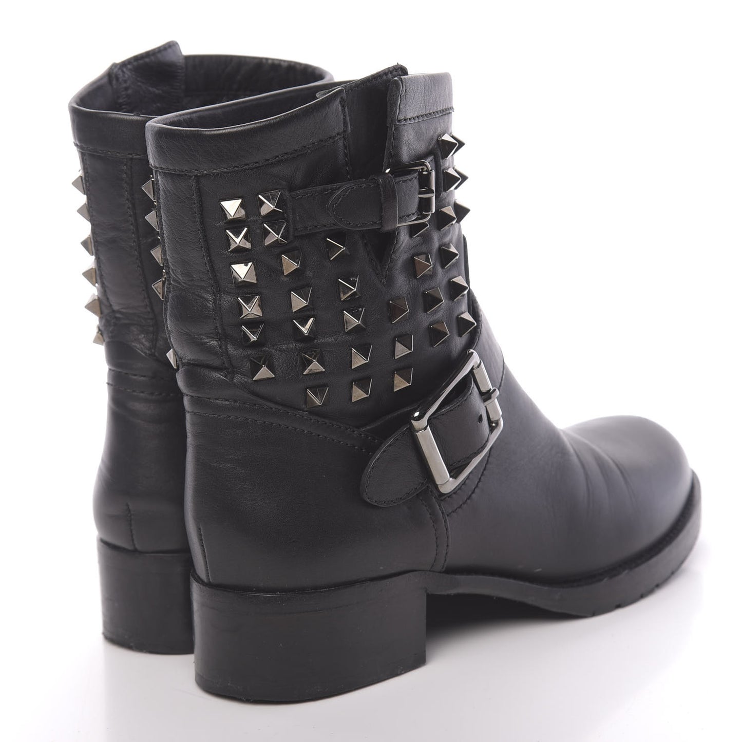 Calfskin Rockstud 30mm Biker Boots 38.5 Black