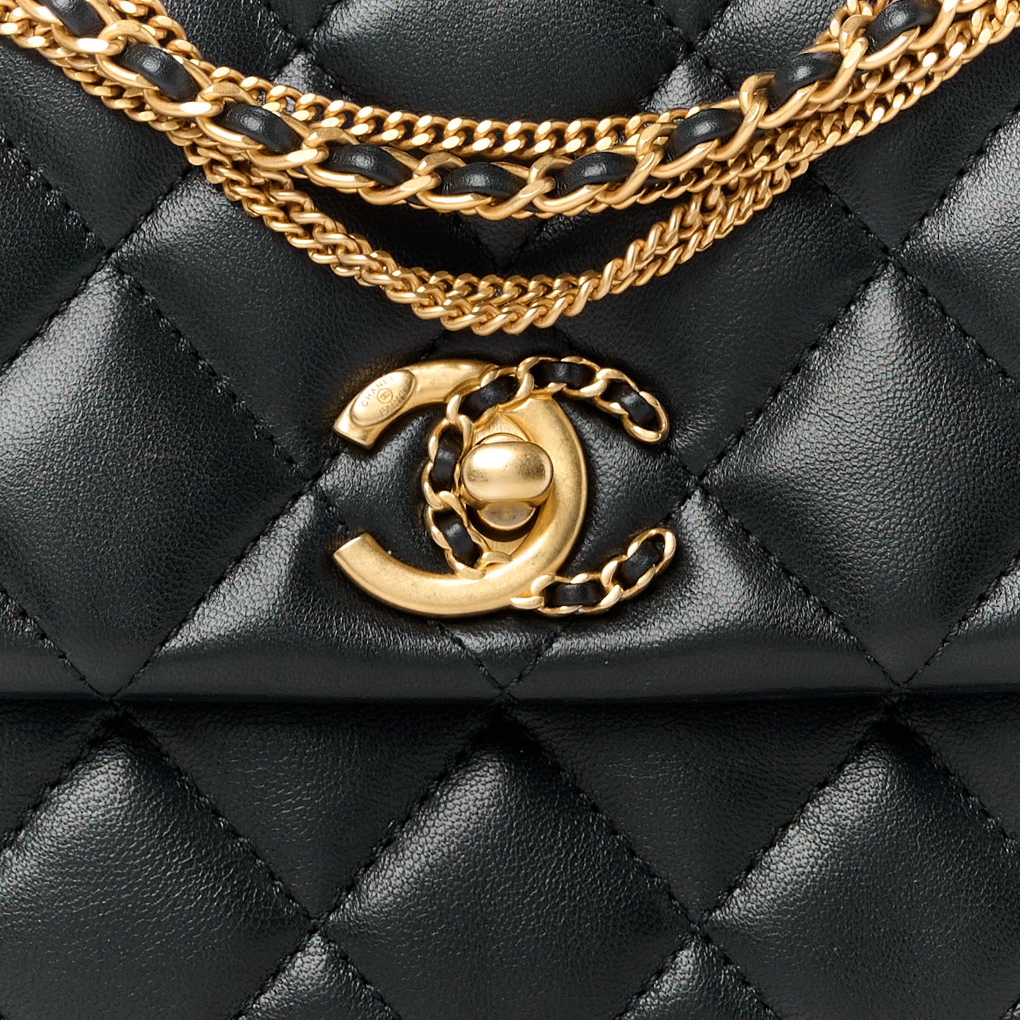 Lambskin Quilted Mini Medallion Multi Chain Flap Black