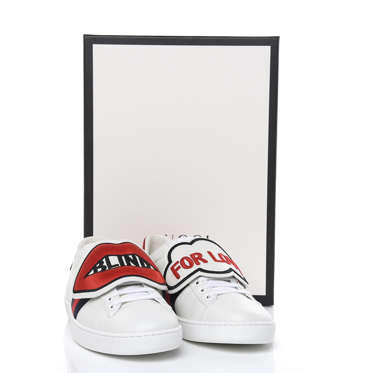 Gucci Calfskin Ayers Blind For Love Embroidered Womens Ace Sneakers 37 White 9 of 9