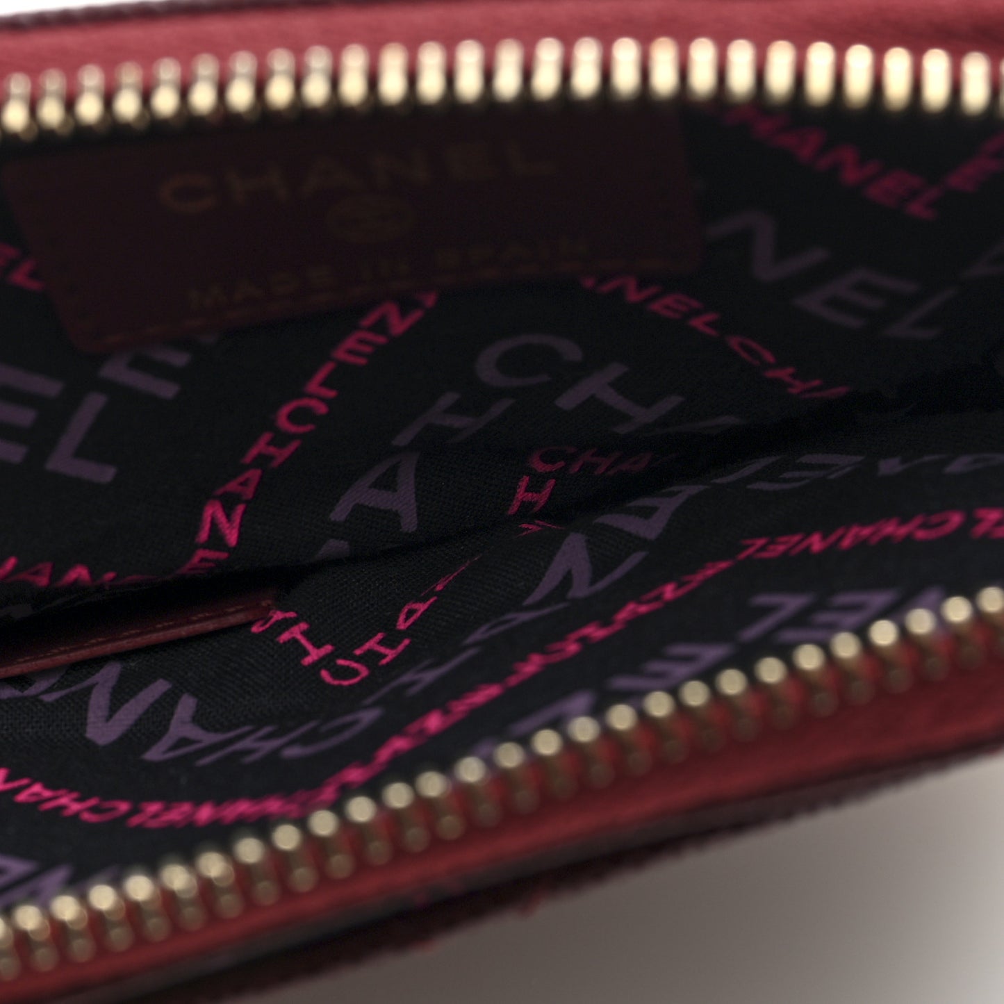 Caviar Quilted Crystal Zip Card Holder Wallet Burgundy